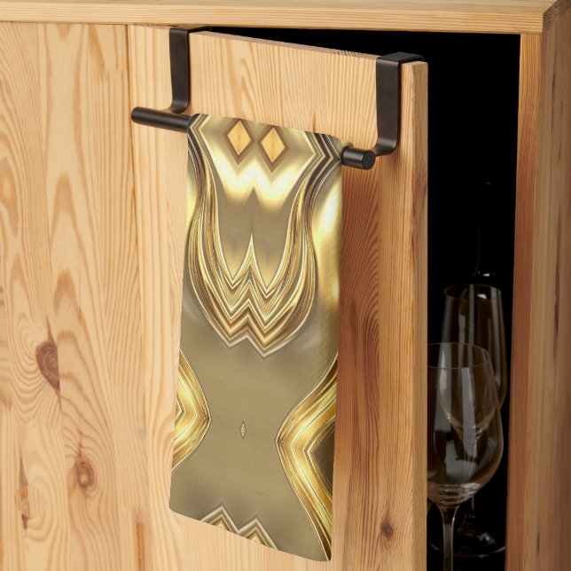 Radiant Golden Pattern Kökshandduk (Thirds Fold)