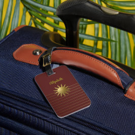 Radiant Golden Sol på Red Luggage Tag Bagagebricka