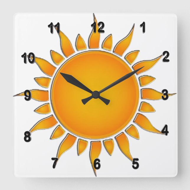 Radiant Gult och Orange, sommartid Sol Fyrkantig Klocka (Framsida)