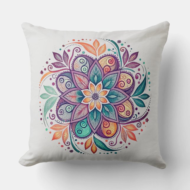 “Radiant Harmony Mandala" Kudde (Framsida)