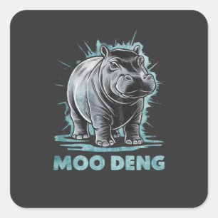 Radiant Hippo Moo Deng Fyrkantigt Klistermärke