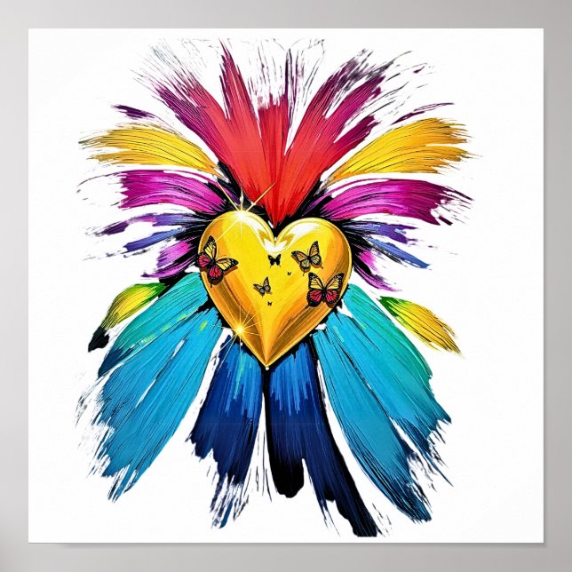Radiant hjärta med fjärilar och funktioner poster (Framsidan)