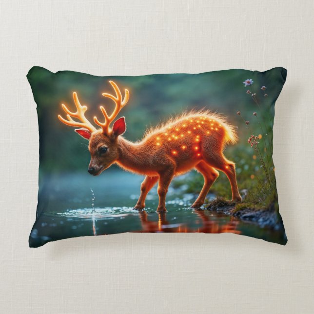 Radiant hjort fauna som vattnar hål forbs prydnadskudde (Framsidan)