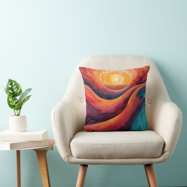 Radiant Horisont - Vibrant Abstrakt Sunset Paintin Kudde (Stol)