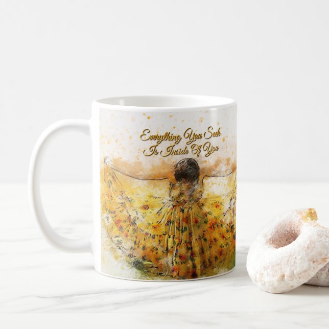 Radiant inre styrka, inspirationell kaffemugg (Med munk)