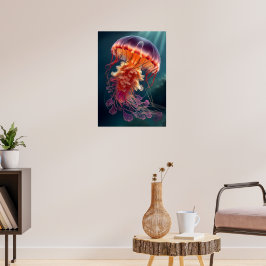 Radiant jellyfish in Deep Ocean Poster