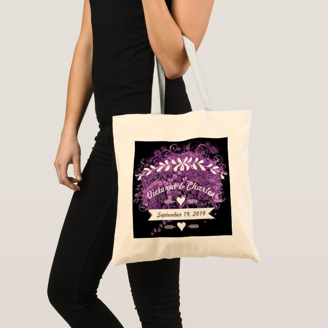 Radiant Lila Heart Löv Träd Bröllop Tygkasse (Framsida (produkt))