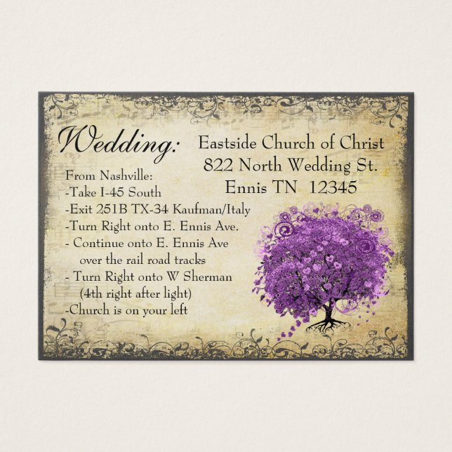 Radiant Lila Heart Löv Träd Bröllop Visitkort (Framsidan)