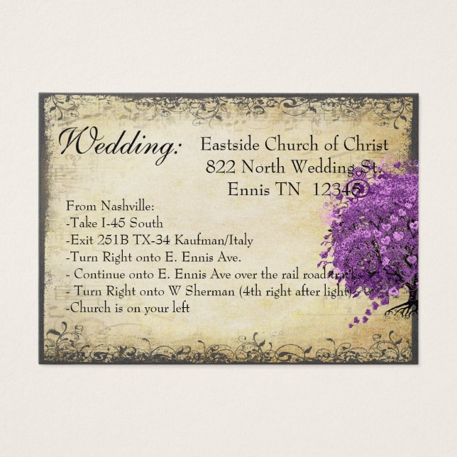 Radiant Lila Heart Löv Träd Bröllop Visitkort (Framsidan)