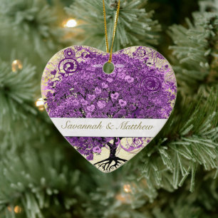 Radiant Lila Romantic Heart Löv Bröllop Julgransprydnad Keramik