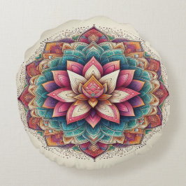 Radiant Lotus Mandala: Blooming Serenity Rund Kudde