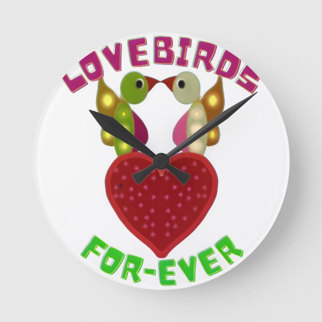 Radiant Lovebirds Heart Design Throw Pillow Rund Klocka (Framsida)
