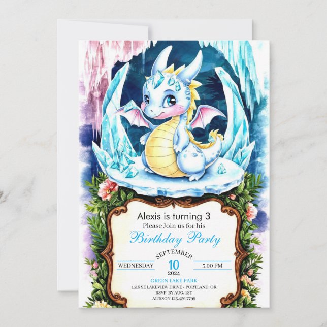 Radiant Lycklig Dragon Birthday Inbjudningar (Framsida)
