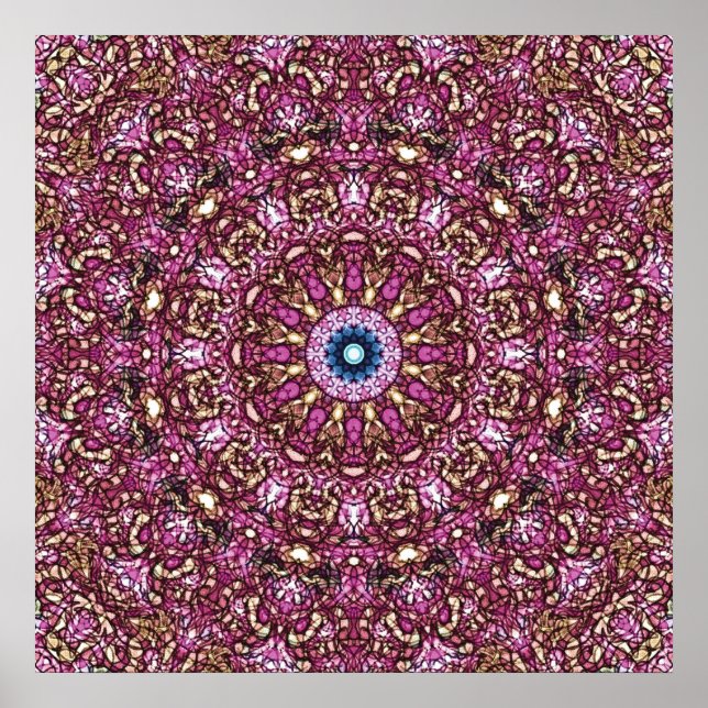 Radiant Magenta Mandala Kaleidoscope Skriv ut Poster (Framsidan)