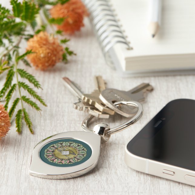 Radiant Mandala: Inslag judar Swirl Silverfärgad Nyckelring (Sidan)