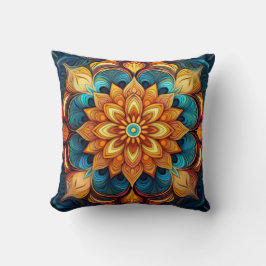 Radiant Mandala med Blommigt-Inspired Mönster Kudde