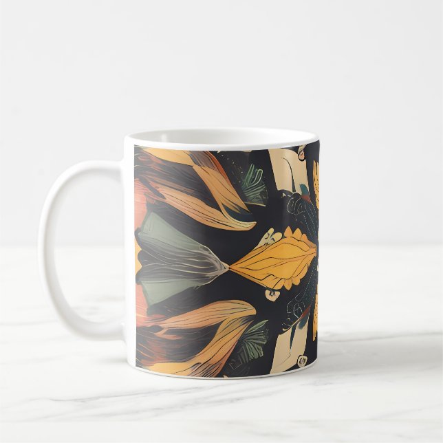 Radiant Mandala: Vibrant Symmetrical Fantasy Art Kaffemugg (Vänster)