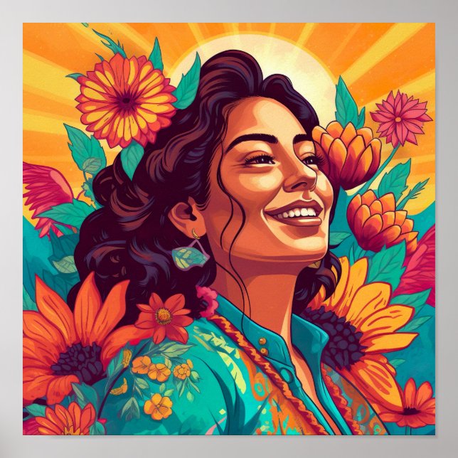 Radiant mexikansk-amerikansk Blommigt Skriv ut Poster (Framsidan)