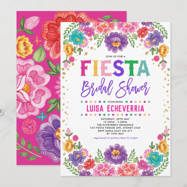 Radiant mexikansk Blommigt Fiesta Möhippa Inbjudningar (Fram/baksida)