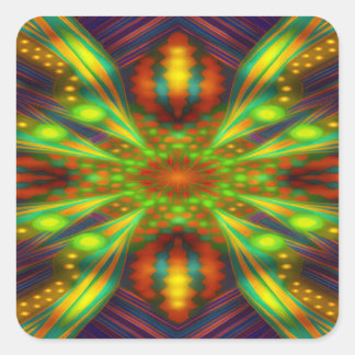 Radiant Neon Starburst Kaleidoscope Fyrkantigt Klistermärke