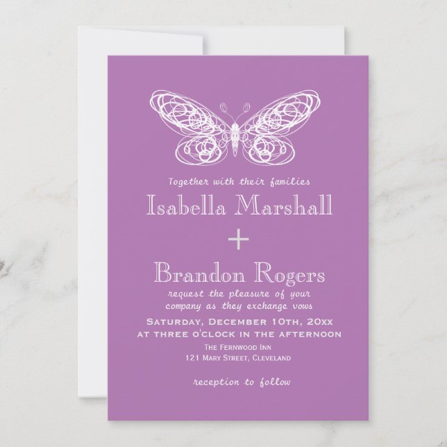 Radiant Orchid Butterfly Wedding-inbjudan Inbjudningar (Framsida)