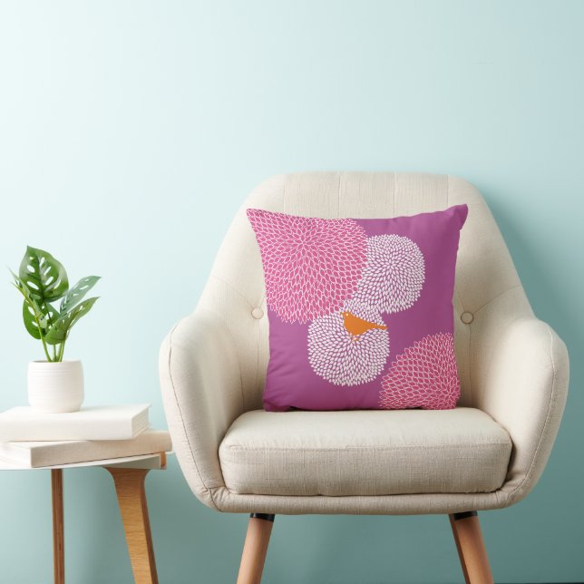 Radiant Orchid Chrysanthemum Modern Bird Pillow Kudde (Stol)