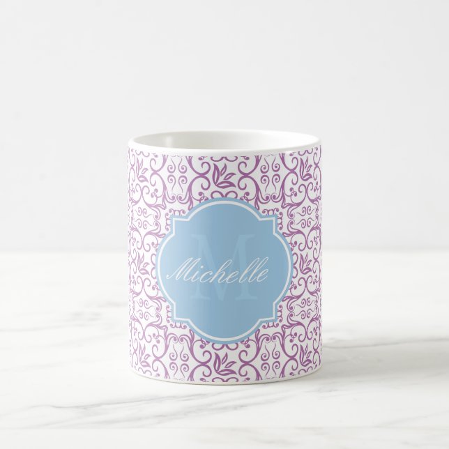 Radiant Orchid Damask Monogram Mugg (Center)