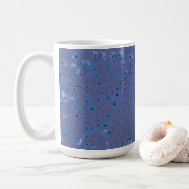 Radiant orchid med blå Wildblommor Mönster Kaffemugg (Med munk)