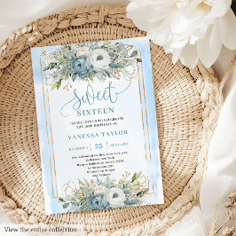 Radiant Pastel Blue White Peonies Sweet 16 Inbjuda Inbjudningar
