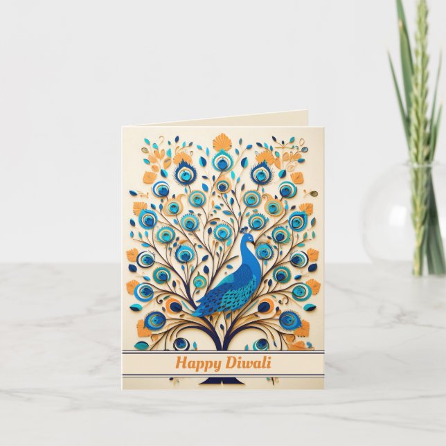 🦚 Radiant Peacock Diwali Blessings Helgkort (Framsida)