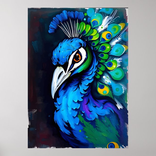 Radiant Peacock Stänk Art - Colorful Bird Art Poster (Framsidan)