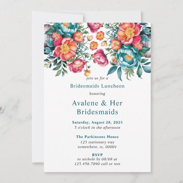 Radiant Peony Bouquet Bridesmaids Luncheon Inbjudningar (Framsida)
