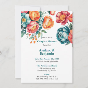 Radiant Peony Bouquet Par Shower Inbjudningar