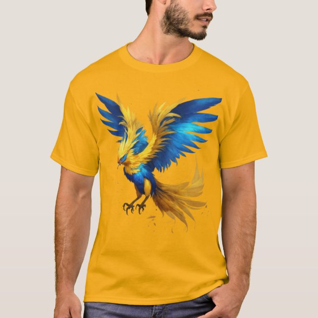 Radiant Phoenix Himlar T-Shirt: Blue & Gult Beauty T Shirt (Framsida)