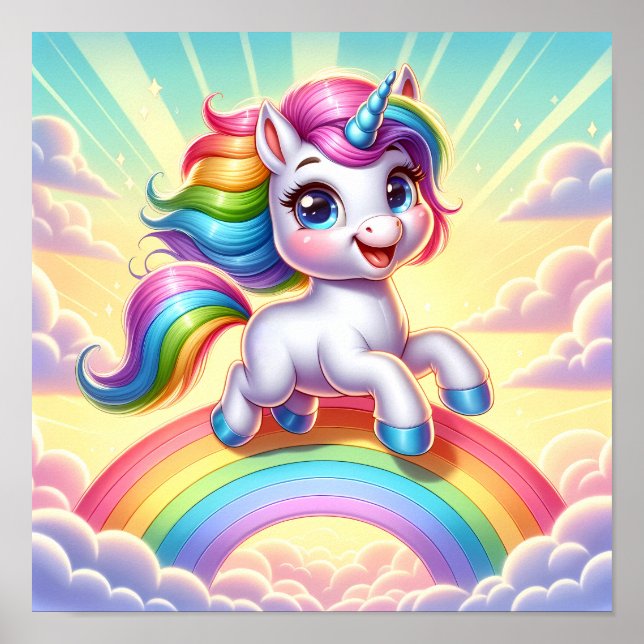 Radiant Rainbow Unicorn - Fantasy Nursery Kids Poster (Framsidan)