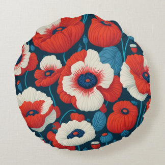 Radiant Red Flowers & Poppies Rund Kudde