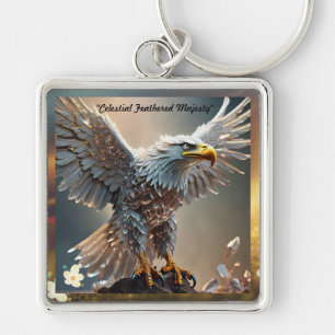 "Radiant Regal Eagle Design" Fyrkantig Silverfärgad Nyckelring