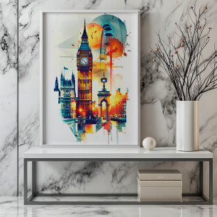 Radiant Rhapsody: Londons Big-Ben och London Öga Poster