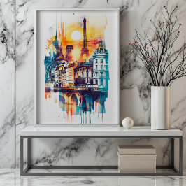 Radiant Rhapsody: Paris Monuments & Eiffel Torn Poster