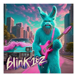 Radiant Rocker: Bigfoot Bunny Shreds - A Blink-182 Perfect Poster