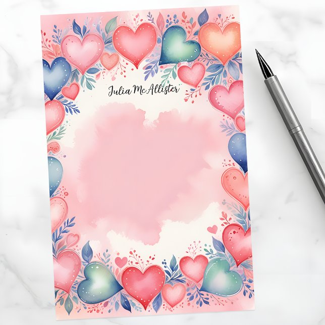 Radiant romantisk Dreamy Artistic Watercolor Heart Brevpapper (Skapare uppladdad)