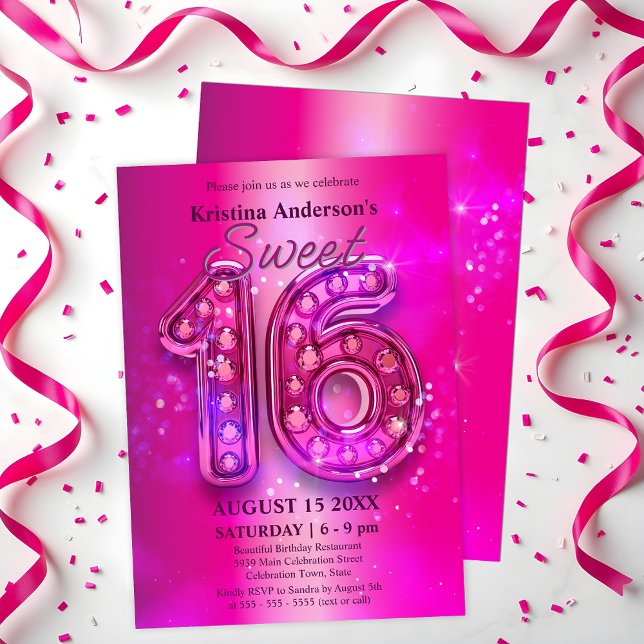 Radiant Rosa Chic Sweet 16 med skärande judar Inbjudningar (Skapare uppladdad)