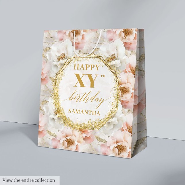Radiant  Rosa Watercolor 50 Birthday Gift Bag (Radiant Blush Pink Watercolor 50 Birthday Gift Bag)