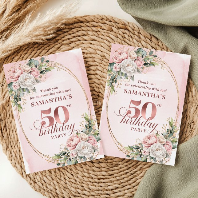 Radiant Rose Gold Greenery 50th Birthday Thank You Tack Kort (Radiant Rose Gold Greenery 50th Birthday Thank You Card

)