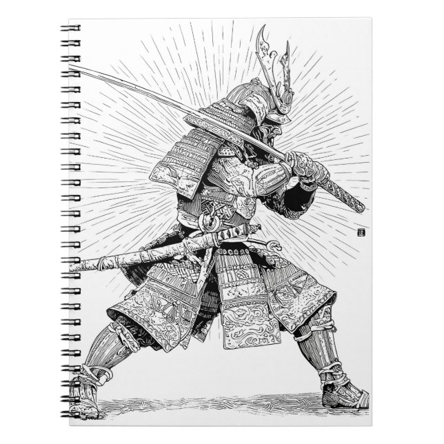 Radiant Samurai Warrior Bläck Illustration Anteckningsbok (Framsidan)
