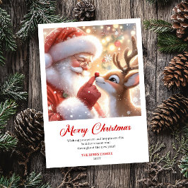 Radiant Santa And Rudolph Merry Christmas Greeting Julkort