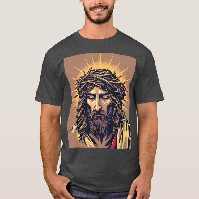 Radiant Savior: Jesus med Krona i Thorns Tee (Framsida)