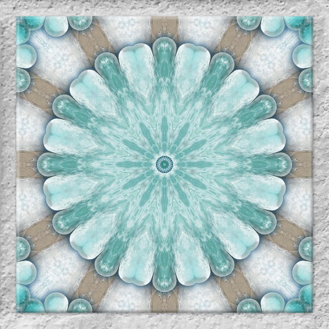 Radiant Sea Geometric Design Bathroom Tile Kakelplatta (Ceramic tile showing an original geometric floral star design based on images of the beach and ocean)