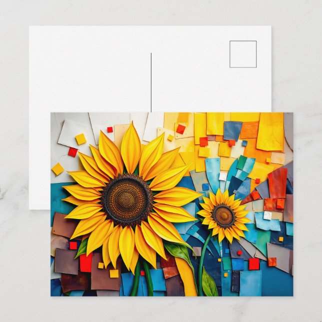 Radiant solros i Modern Abstrakt Stil Helg Vykort (Fram/baksida)