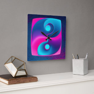 Radiant Spiritualitet: Vibrant Yin Yang Rosa & Blu Fyrkantig Klocka